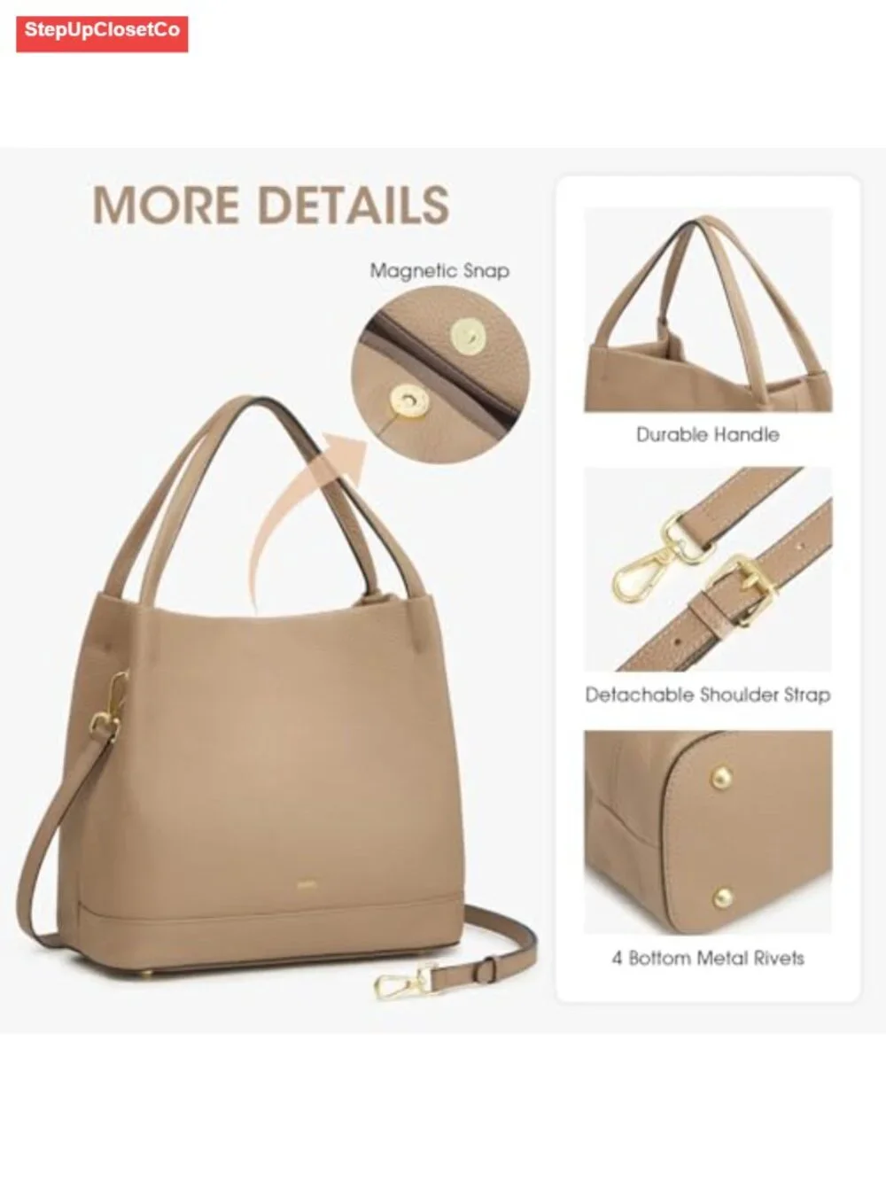 Genuine Leather Bucket Bag Women Crossbody Detachable Strap